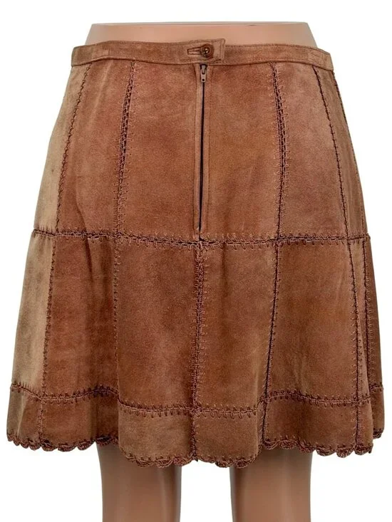 Free People Suede Patchwork High Waist Mini Skirt | Western Boho Coastal 70s 10 - Picture 7 of 16